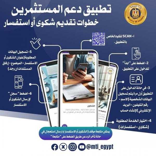 كيف تستخدم تطبيق دعم المستثمرين الخاص باستقبال شكاوى واستفسارات المستثمرين الصناعيين والرد عليها وحلها