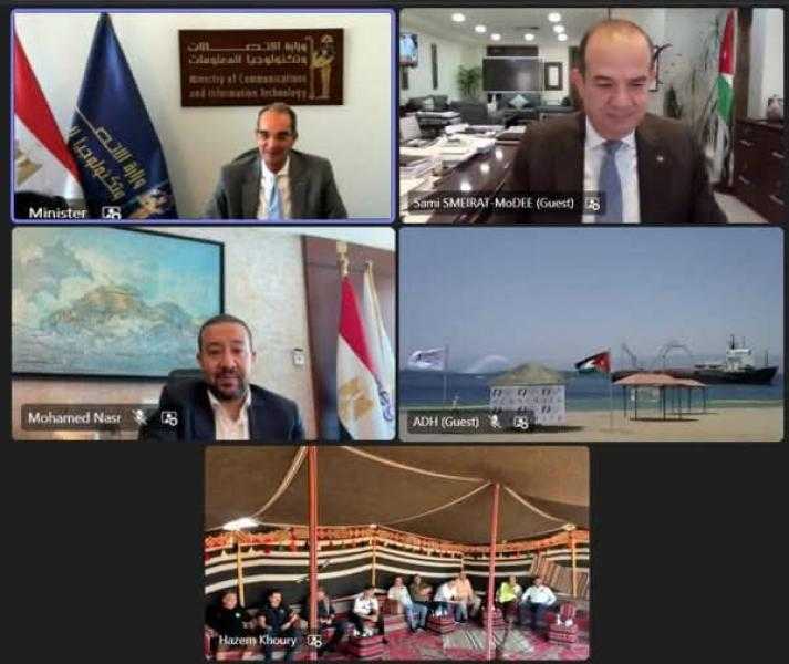 عمرو طلعت ووزير الاقتصاد الرقمي الأردني يشهدان هبوط ”الجسر المرجاني” في العقبة