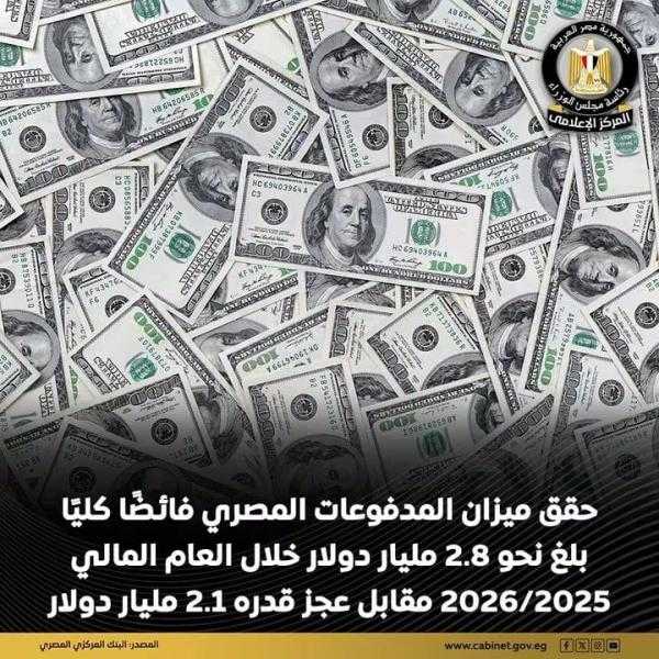 ميزان المدفوعات المصري يتحول إلى فائض 2.8 مليار دولار خلال 2025/2026